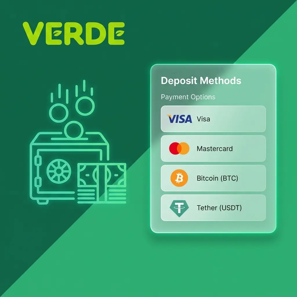 Depositi su Verde Casino con Visa, Skrill e crypto protetti da SSL a 256 bit, accreditati in secondi